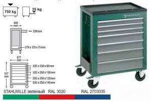 Инструментальная тележка с 7 ящиками (зелёная) 97N/7G STAHLWILLE 81160007