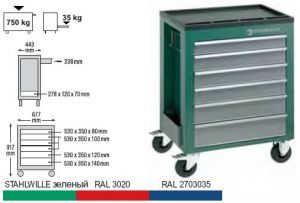 Инструментальная тележка с 6 ящиками (зелёная) 97N/6G STAHLWILLE 81160001